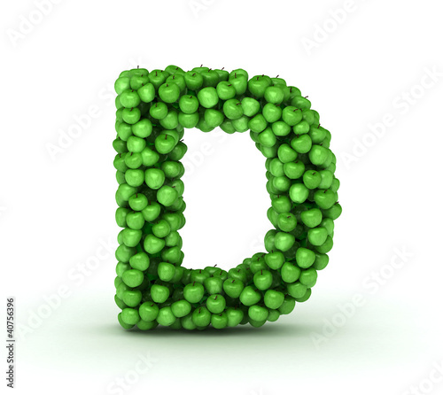 Letter D, alphabet of green apples