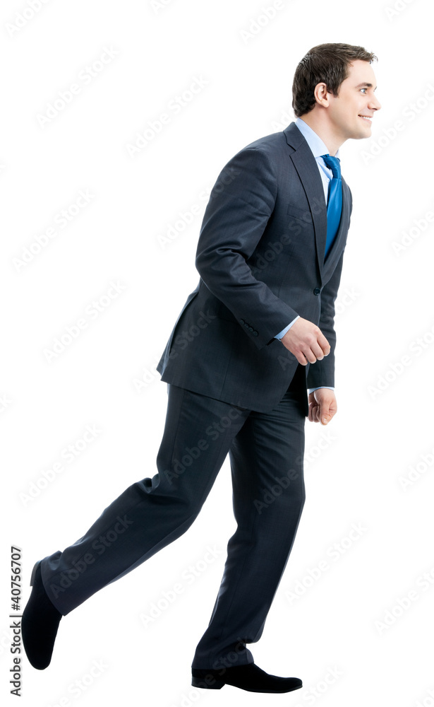 Running young business man, isolated