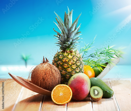 Fototapeta Naklejka Na Ścianę i Meble -  Fresh Fruits on the beach