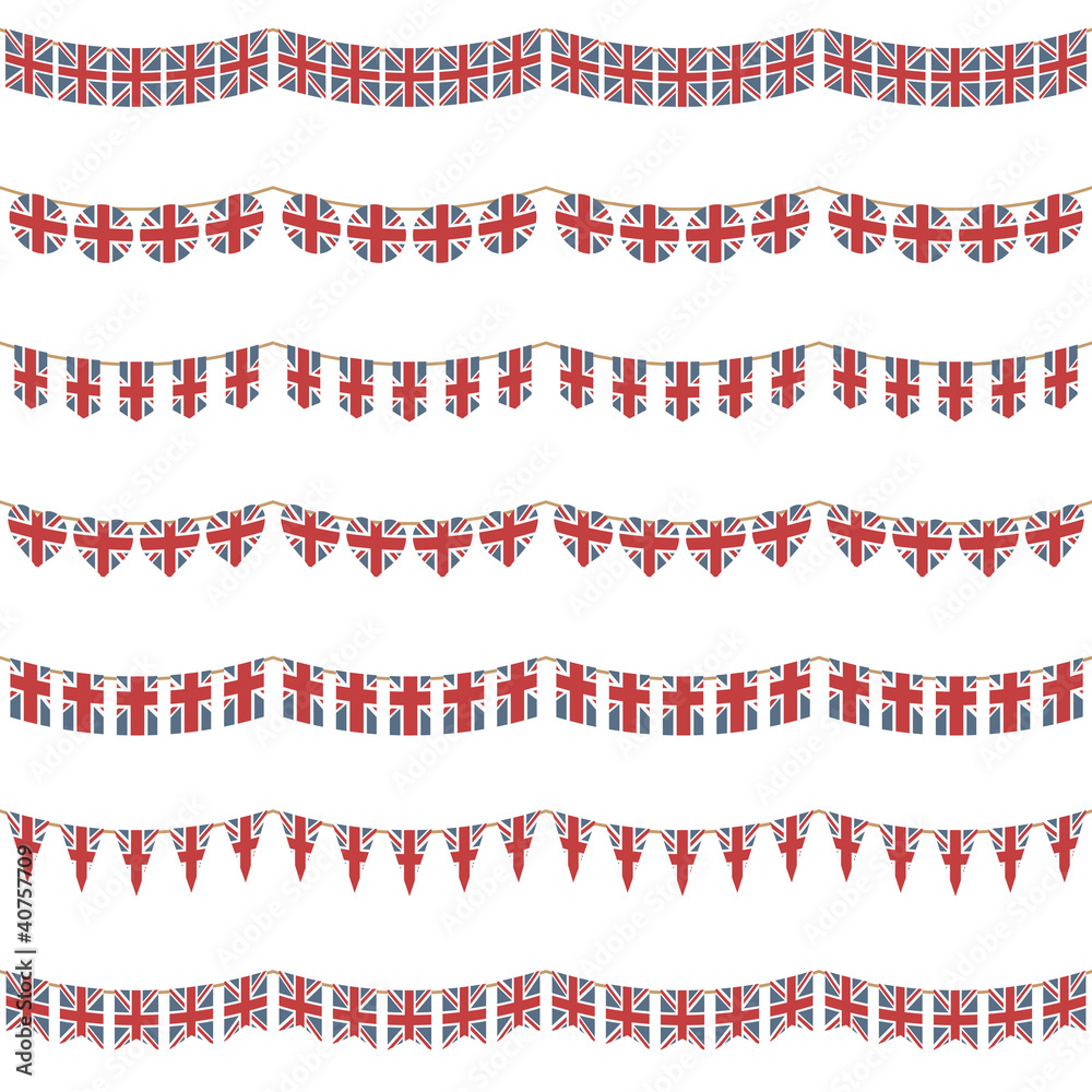 Fototapeta premium uk party bunting vector union jack flags clipart horizontally seamless isolated on white