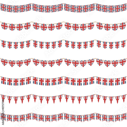 uk party bunting vector union jack flags clipart horizontally seamless isolated on white