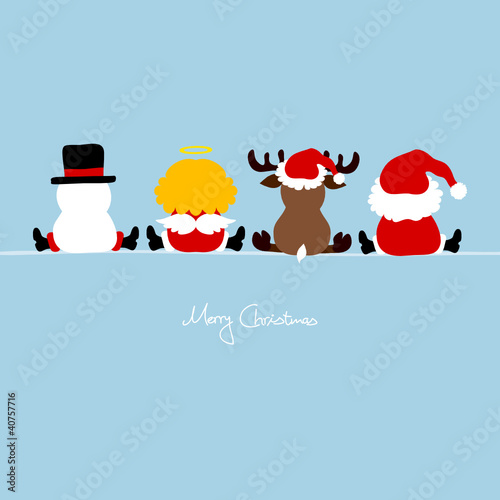Santa, Angel, Reindeer & Snowman Blue