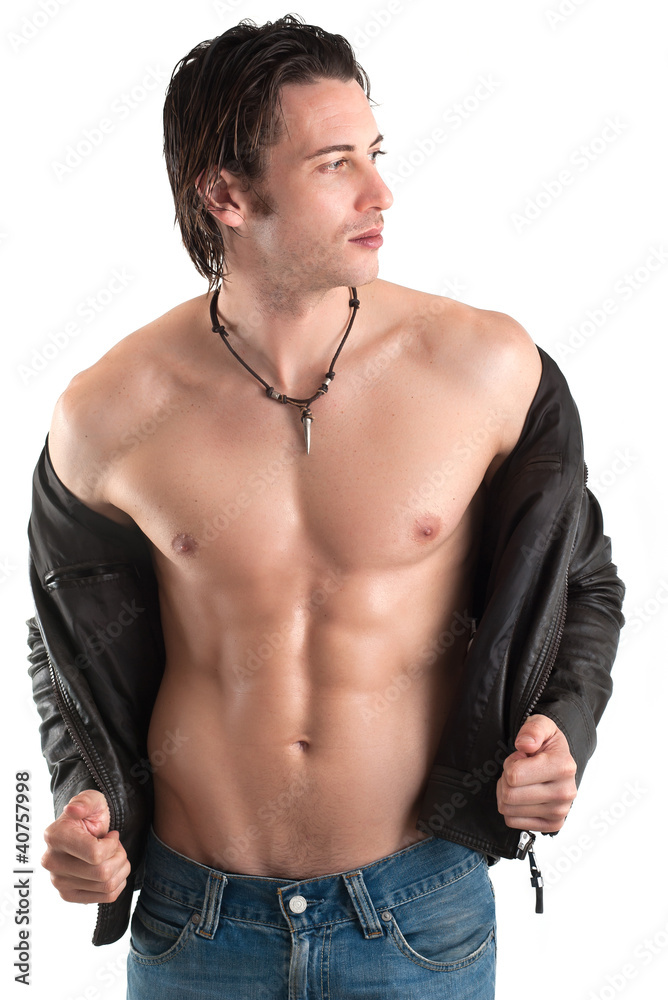 Fototapeta premium Portrait of confident young man shirtless.