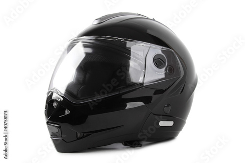 black motorcycle helmet isolated photo