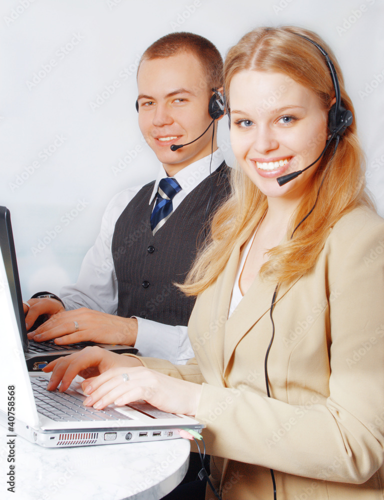 Closeup of a successful business customer service people