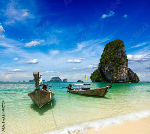 Long tail boats on beach, Thailand