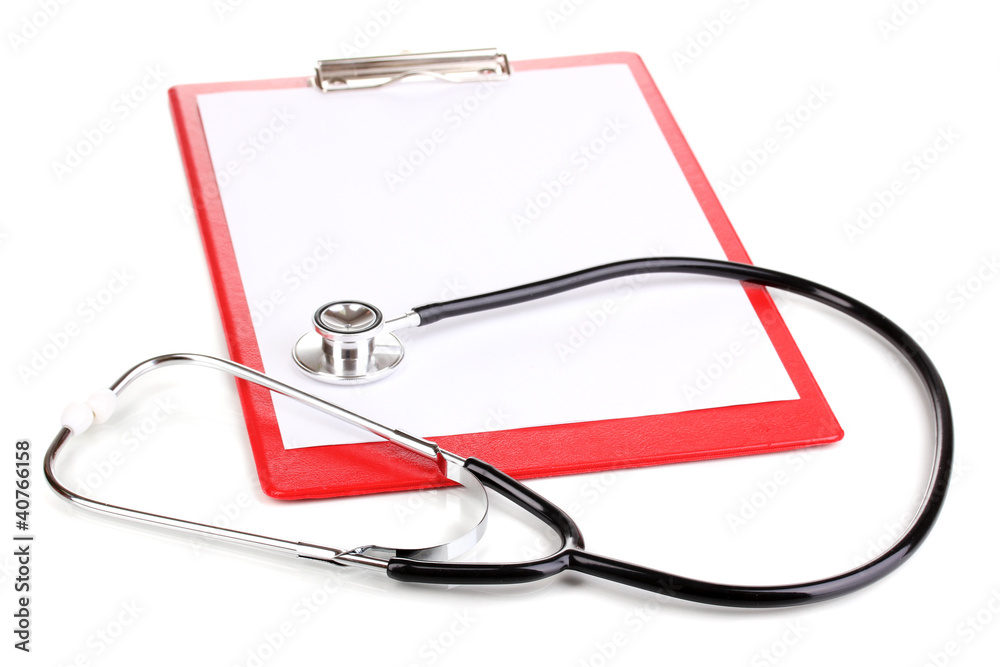 Stethoscope and blank clipboard isolated on white Stethoscope and blank clipboard isolated on white