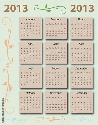 Fototapeta Naklejka Na Ścianę i Meble -  Calendar with US-Holidays