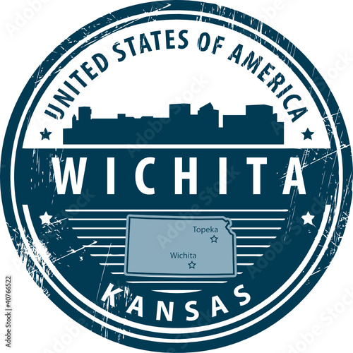 Stamp with name of Kansas, Wichita, vector illustration