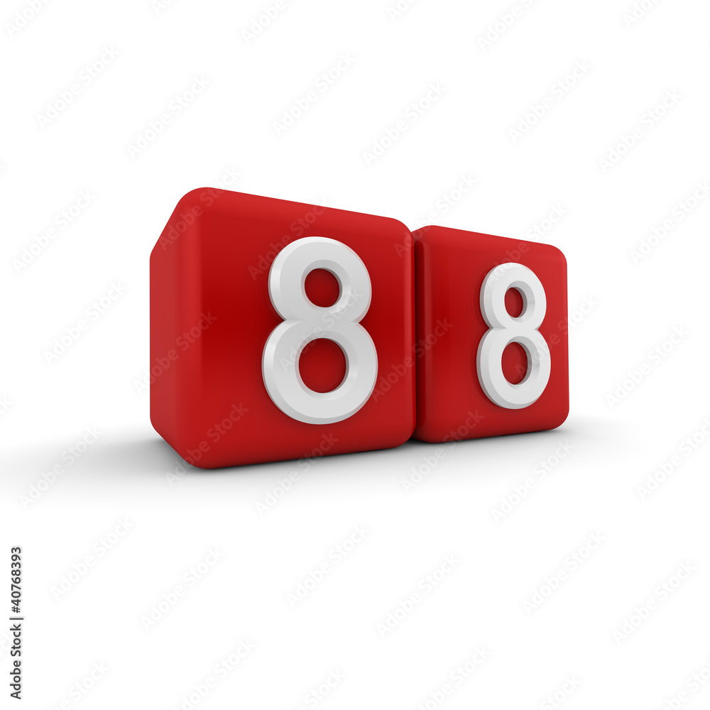 Red 3D block with number eighty eight Red 3D block with number eighty eight