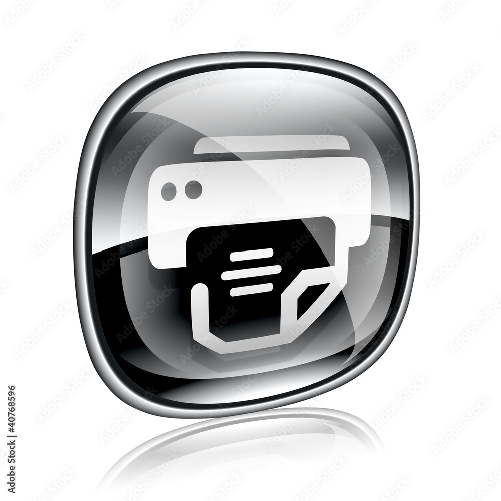 Fototapeta premium printer icon black glass, isolated on white background.
