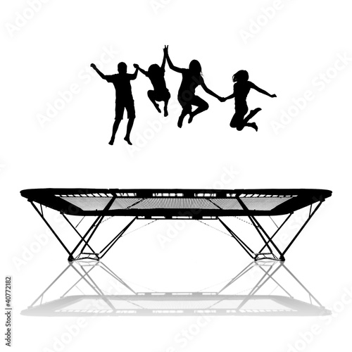 silhouette of kids on trampoline