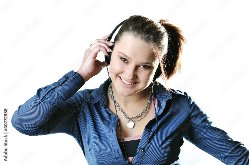 Girl with headphones isolated on white background Girl with headphones isolated on white background