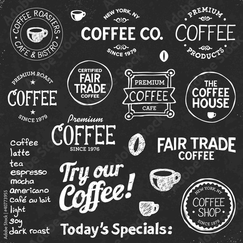 Coffee chalkboard text and symbols