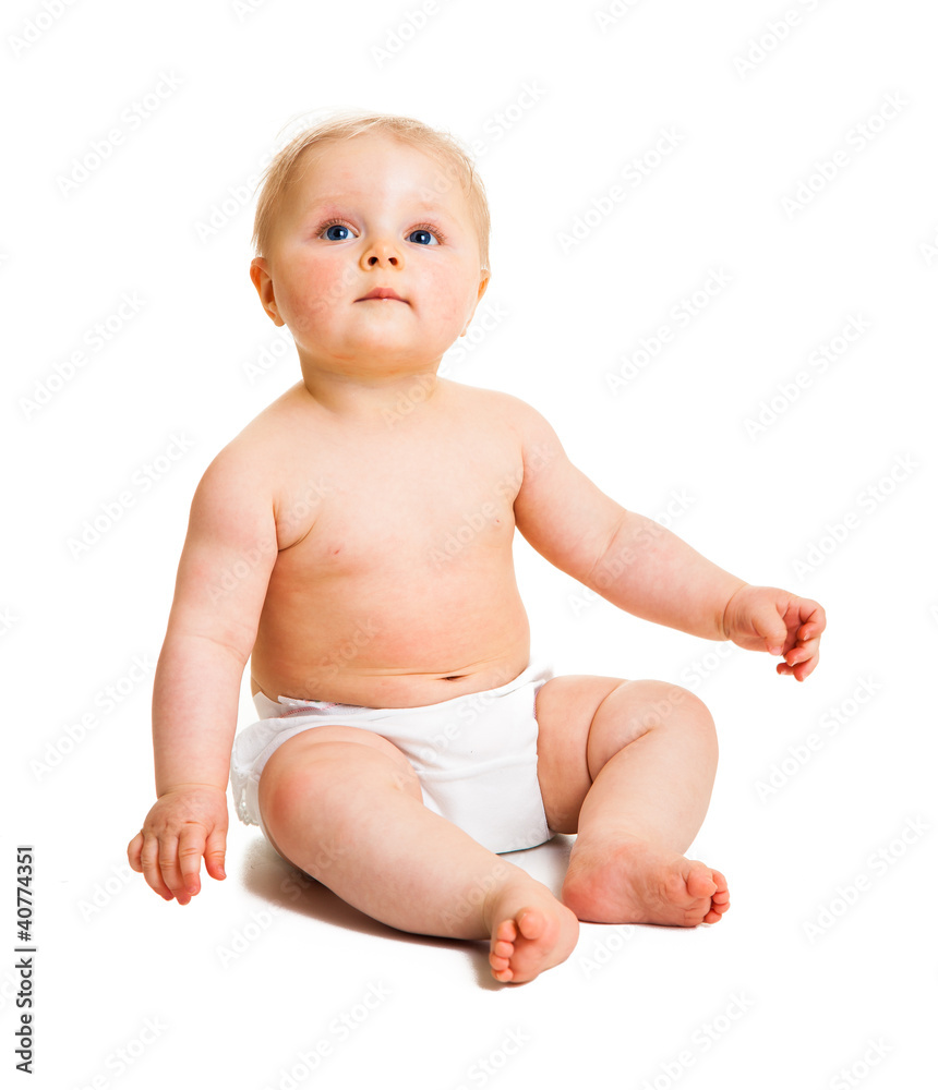 Cute infant girl sitting isolated on white Cute infant girl sitting isolated on white