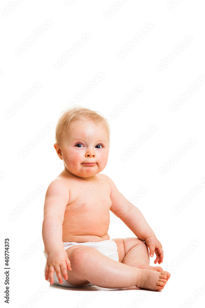 Cute infant girl sitting isolated on white Cute infant girl sitting isolated on white