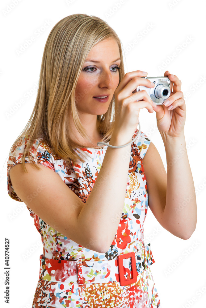 Woman taking photos isolated on white Woman taking photos isolated on white