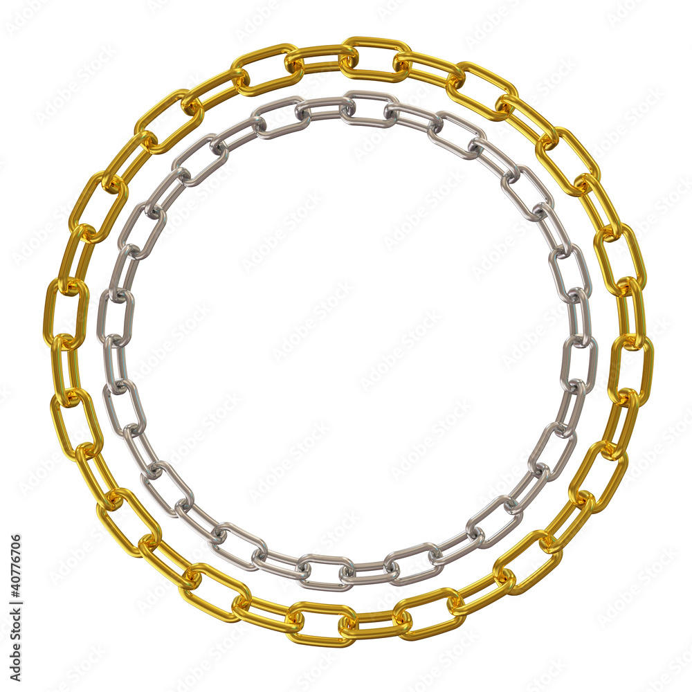 Fototapeta premium Golden and Silver Chains isolated on white background