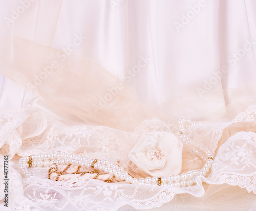 Vintage lace with flowers on white background