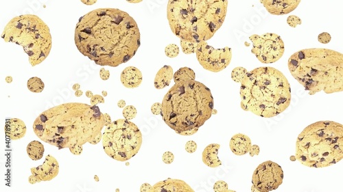 Cookies falling down on white background