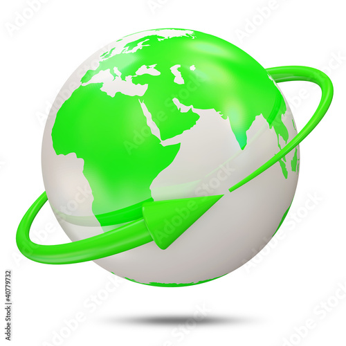 Green Globe With Green Arrow on white background photo