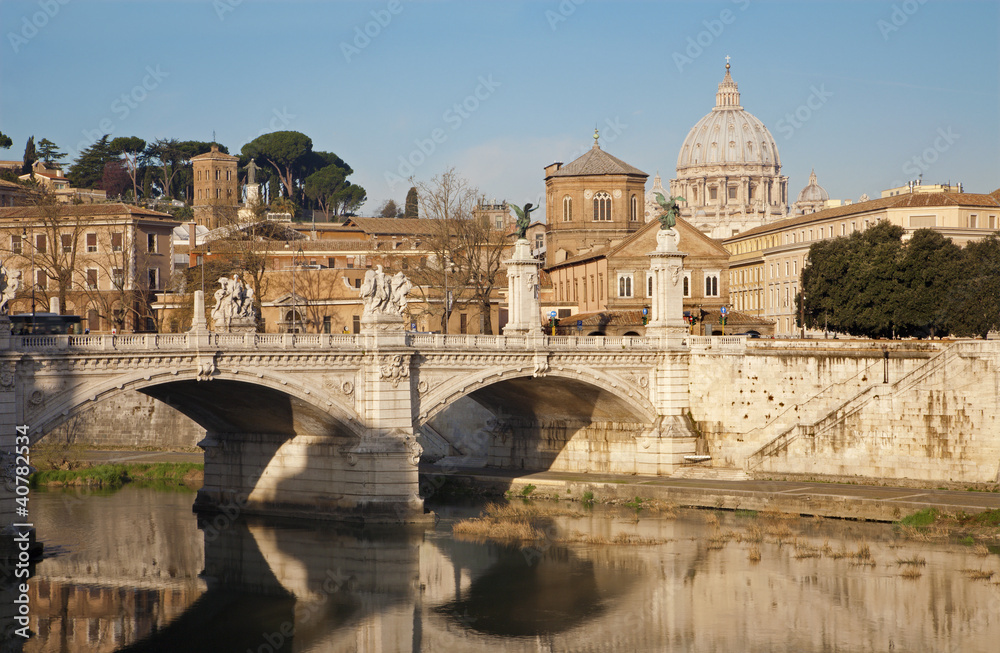 Rome - Vittorio Emanuel bridge and St. Peter s basilica