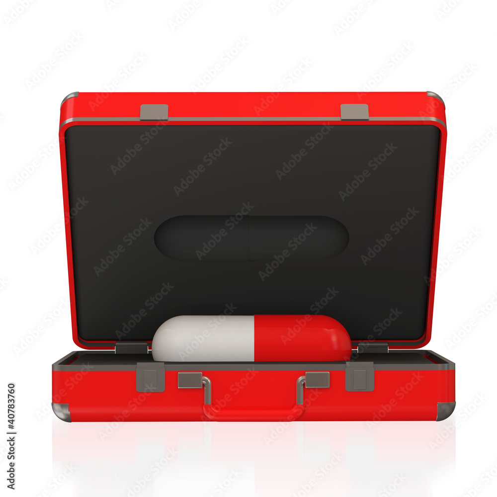First Aid Kit with a Pill Inside isolated on white background First Aid Kit with a Pill Inside isolated on white background