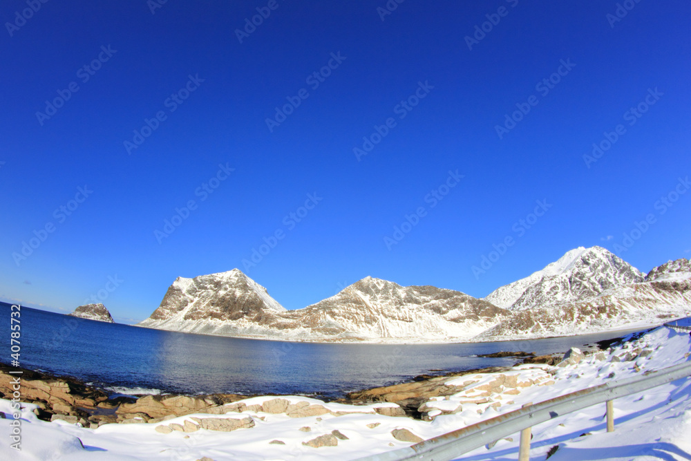 The bay of Haukland in wintertime