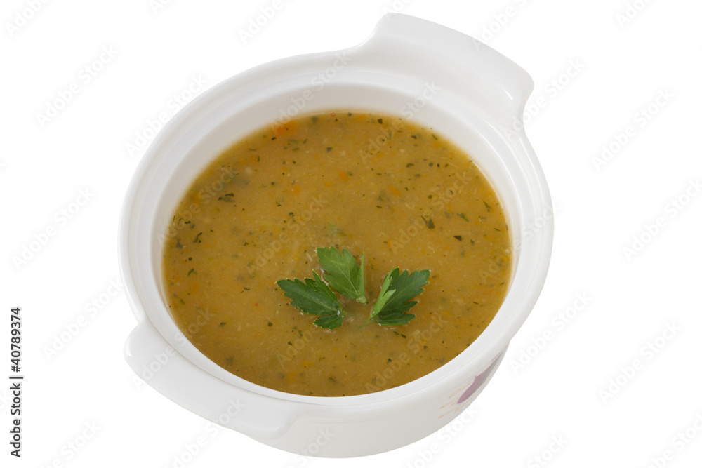 vegetable soup in the bowl on white background vegetable soup in the bowl on white background