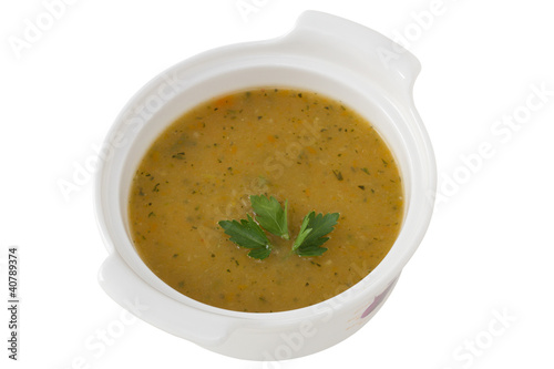 vegetable soup in the bowl on white background