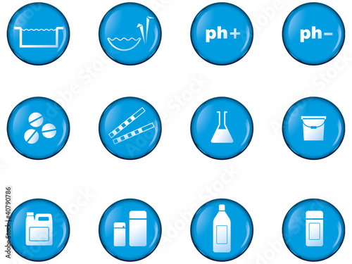 Set of pool and garden pond chemicals icons