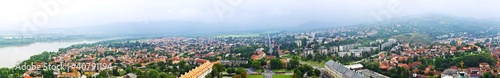 Huge panoramic of Esztergom and the Danube River in Hungary.