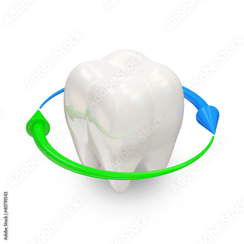 Teeth with arrows on white background