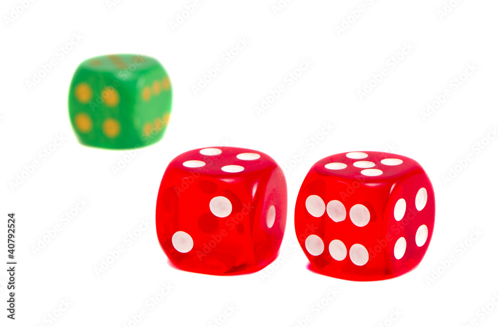 dice red and green isolated on white background. dice red and green isolated on white background.