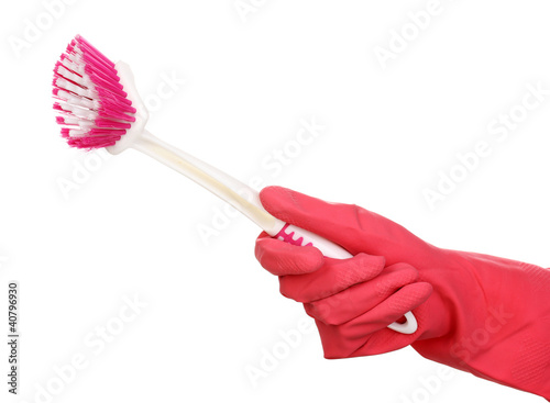 Cleaning brush for toilet in hand isolated on white