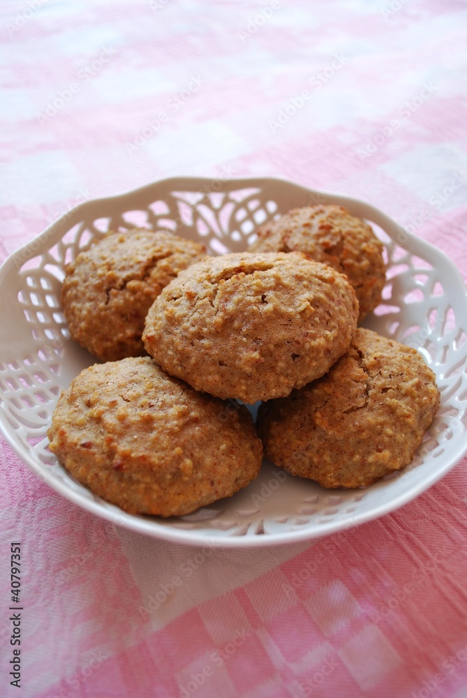 Homemade almonds cookies in white porcelain tray Homemade almonds cookies in white porcelain tray