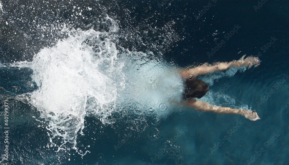 Above view of diving person