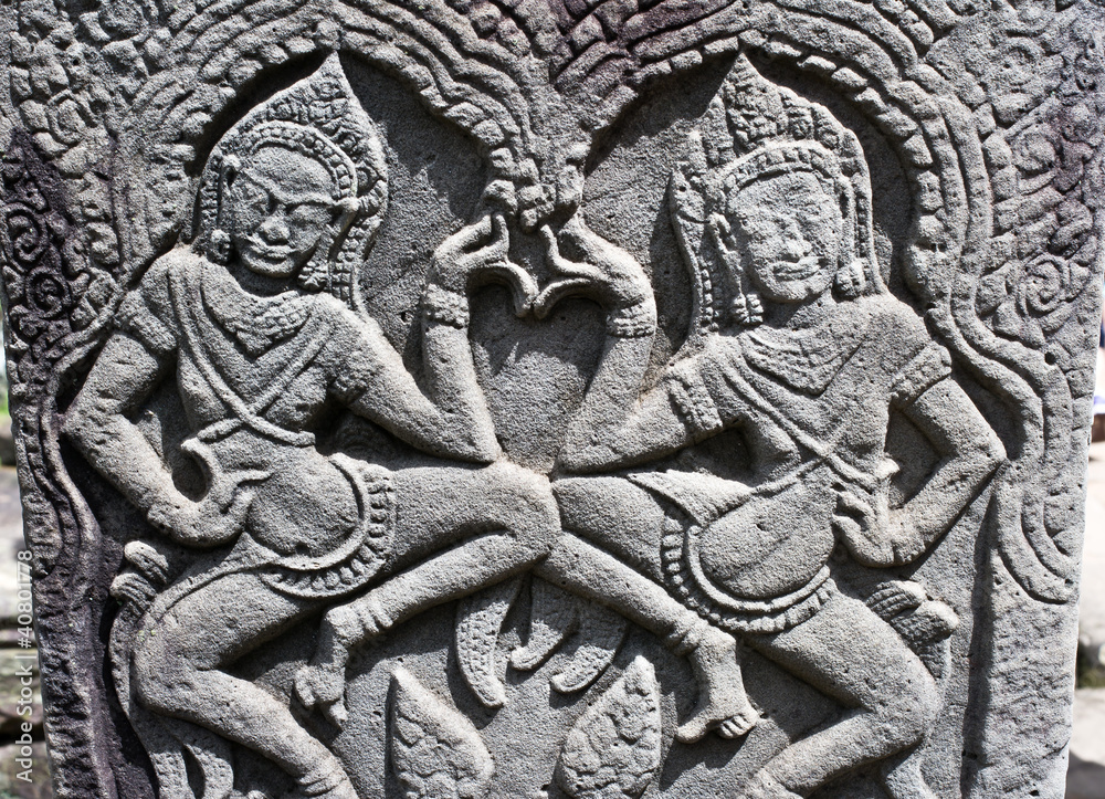 Apsara Dancers Carved on Bayon Temple, Angkor, Cambodia