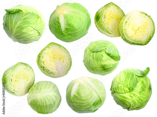 Set of fresh green cabbage