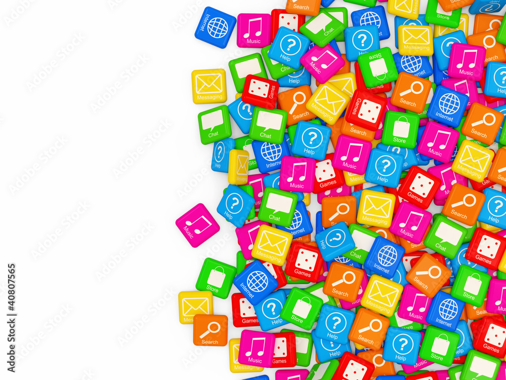Smart Phone Application Icons on white background