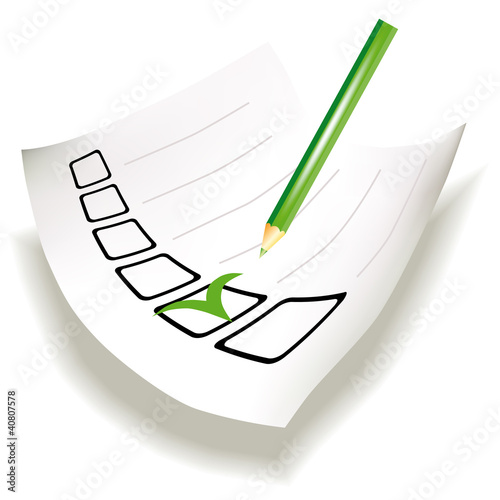 Paper with check boxes and green tick
