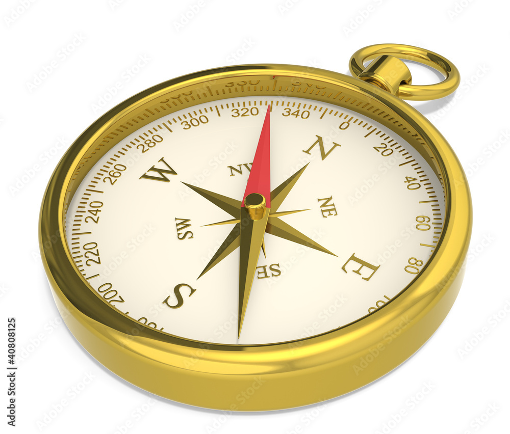 Compass. Brass Compass on white background. Compass. Brass Compass on white background.