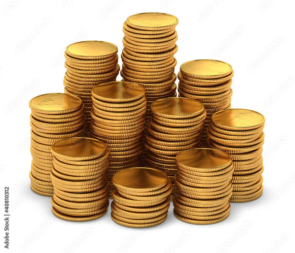 Large group of empty gold coins on white Large group of empty gold coins on white