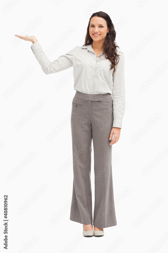 Portrait of an employee presenting with the hand Portrait of an employee presenting with the hand