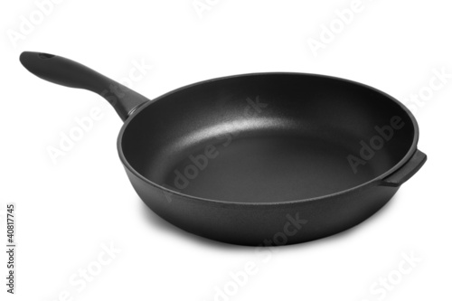 black frying pan for the kitchen on a white background