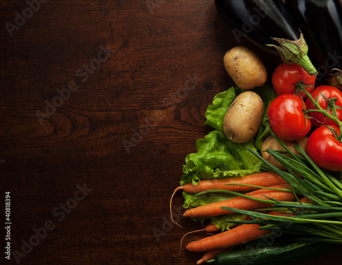 abstract design background vegetables on a wooden background