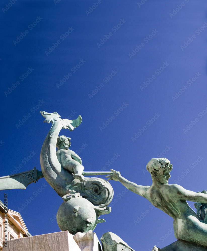 Statue Detail with Blue Sky Copy Space Background