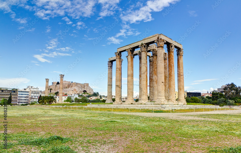 Temple of Olympian Zeus, Acropolis in background, Athens, Greece