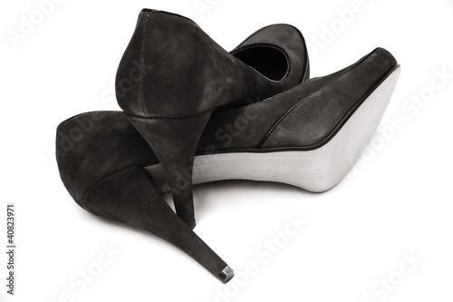 black heel shoes isolated on white