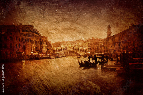 Textured image of Rialto Bridge in Venice.